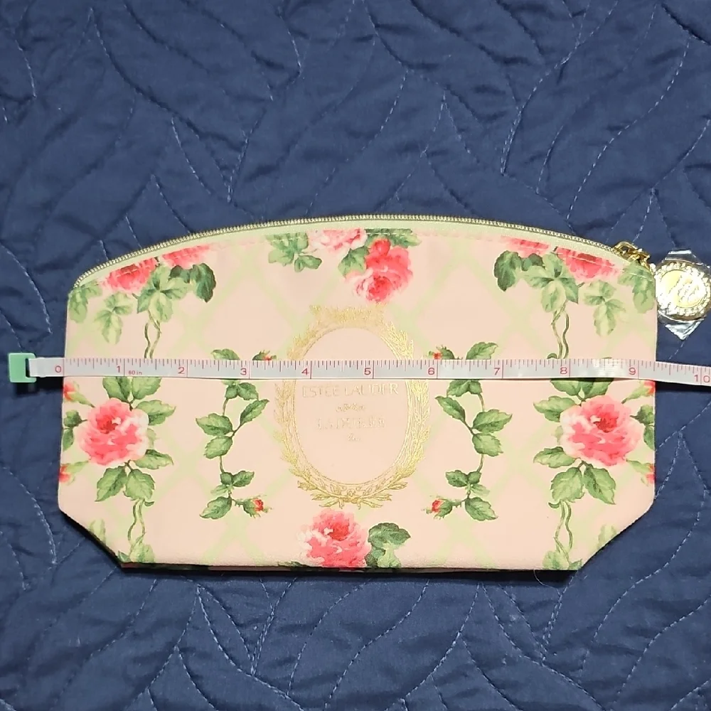Estee Lauder Pink and Green Floral Cosmetic Bag Pouch Limited Edition New